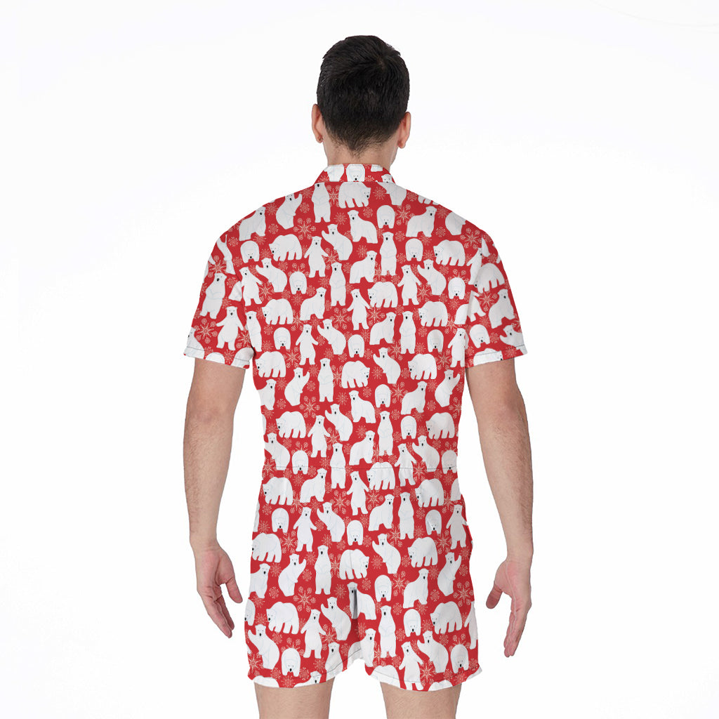 Polar Bear And Snowflake Pattern Print Men's Rompers