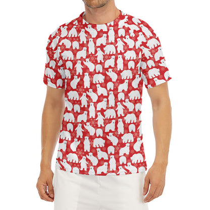 Polar Bear And Snowflake Pattern Print Men's Short Sleeve Rash Guard