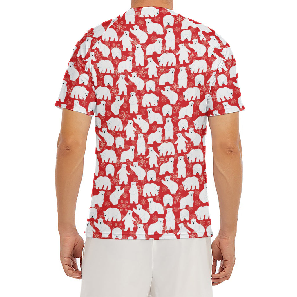 Polar Bear And Snowflake Pattern Print Men's Short Sleeve Rash Guard