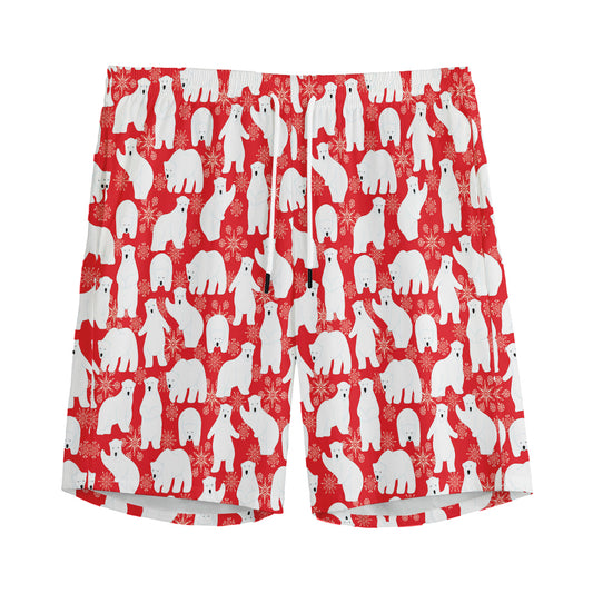 Polar Bear And Snowflake Pattern Print Men's Sports Shorts