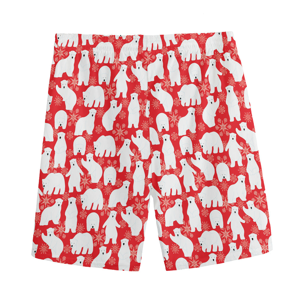 Polar Bear And Snowflake Pattern Print Men's Sports Shorts