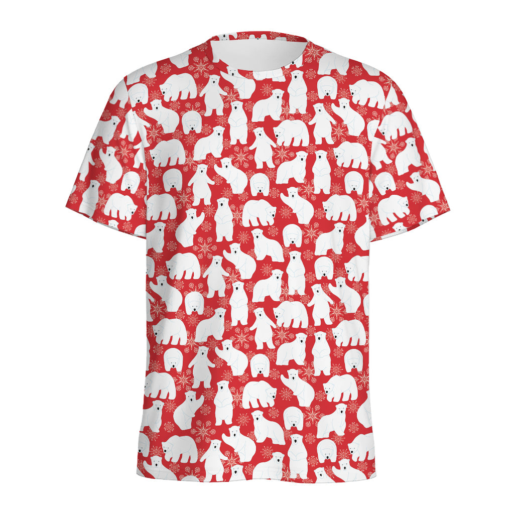 Polar Bear And Snowflake Pattern Print Men's Sports T-Shirt