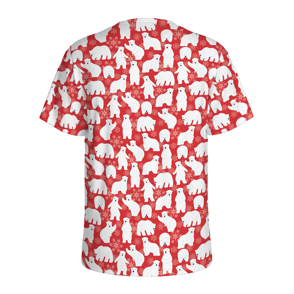 Polar Bear And Snowflake Pattern Print Men's Sports T-Shirt