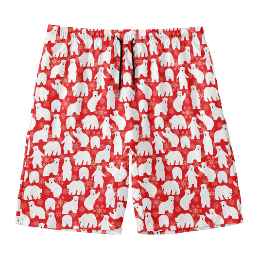 Polar Bear And Snowflake Pattern Print Men's Swim Trunks