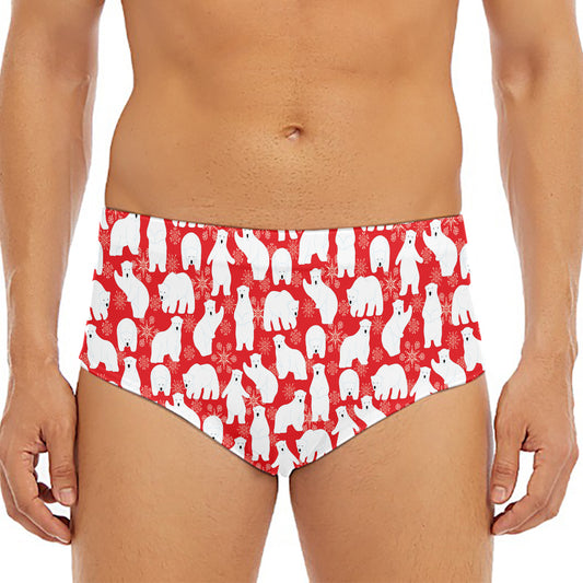 Polar Bear And Snowflake Pattern Print Men's Triangle Swim Briefs