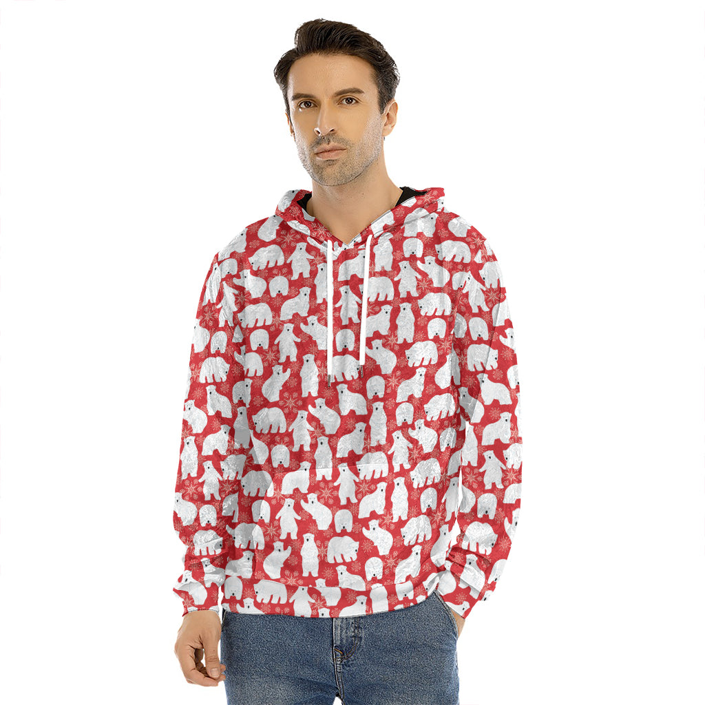Polar Bear And Snowflake Pattern Print Men's Velvet Pullover Hoodie