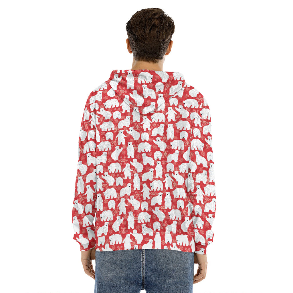 Polar Bear And Snowflake Pattern Print Men's Velvet Pullover Hoodie
