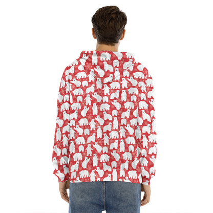 Polar Bear And Snowflake Pattern Print Men's Velvet Pullover Hoodie