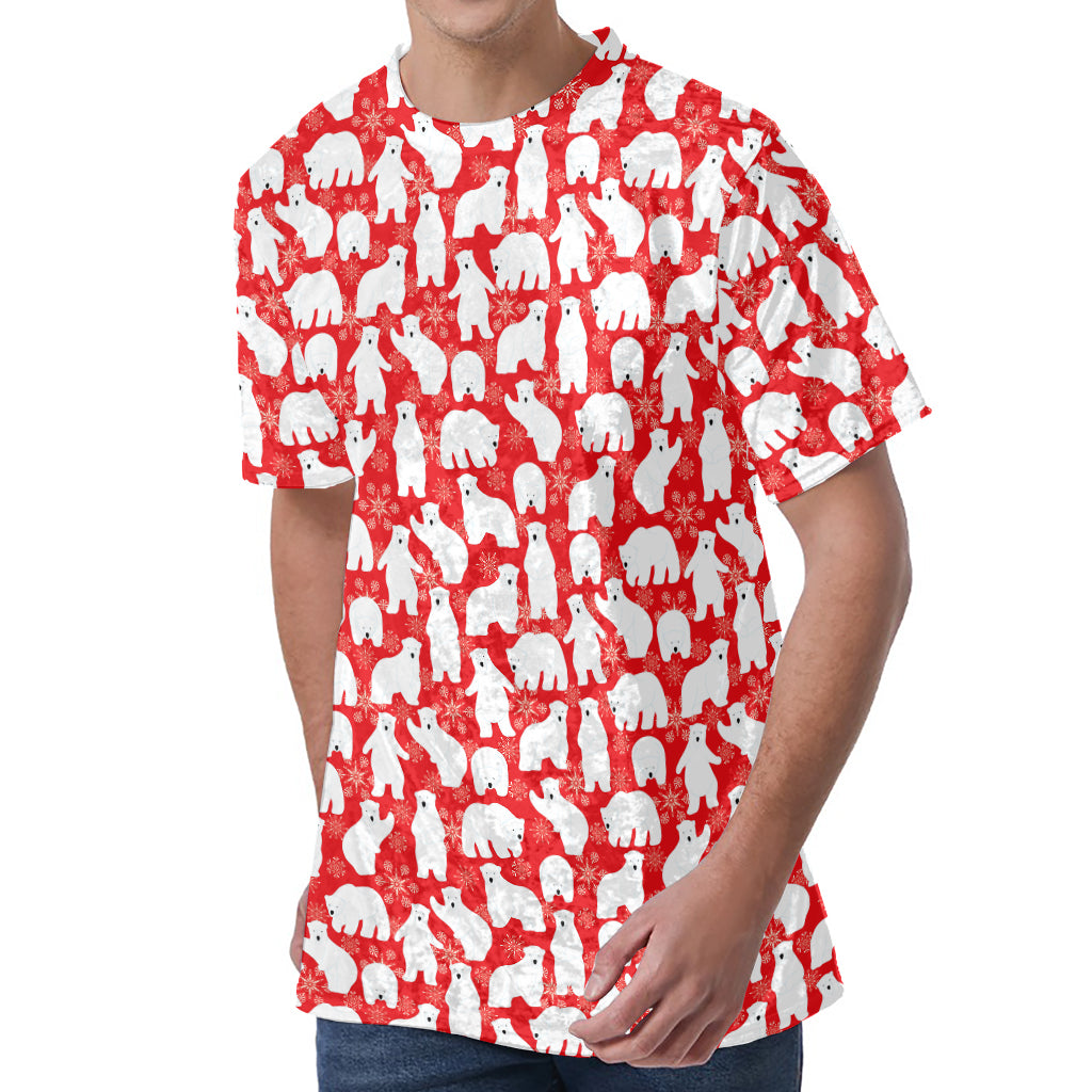 Polar Bear And Snowflake Pattern Print Men's Velvet T-Shirt