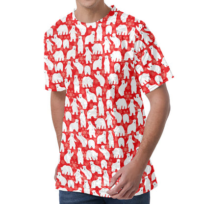 Polar Bear And Snowflake Pattern Print Men's Velvet T-Shirt