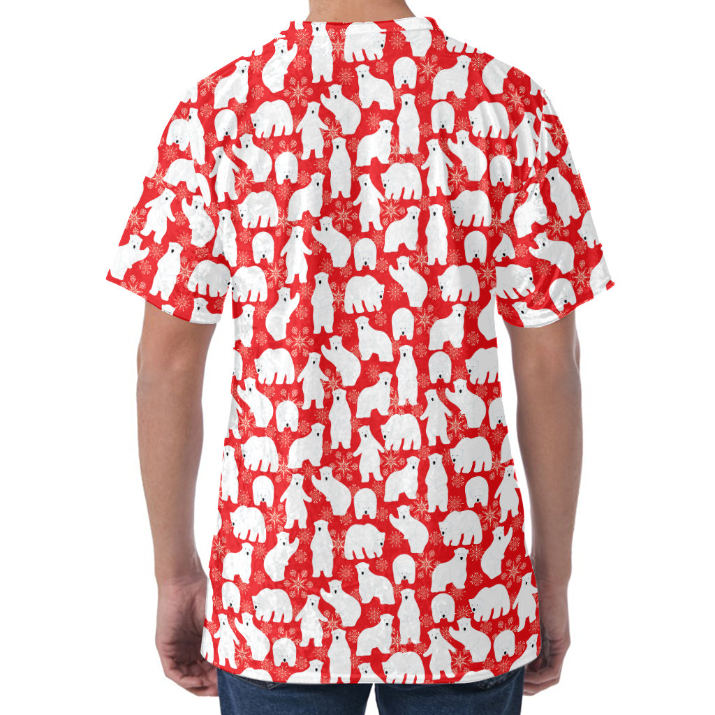 Polar Bear And Snowflake Pattern Print Men's Velvet T-Shirt