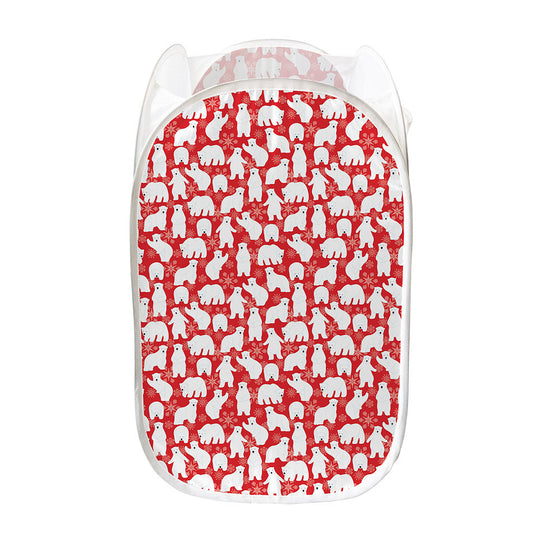 Polar Bear And Snowflake Pattern Print Mesh Laundry Hamper