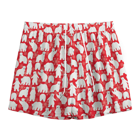 Polar Bear And Snowflake Pattern Print Mesh Shorts
