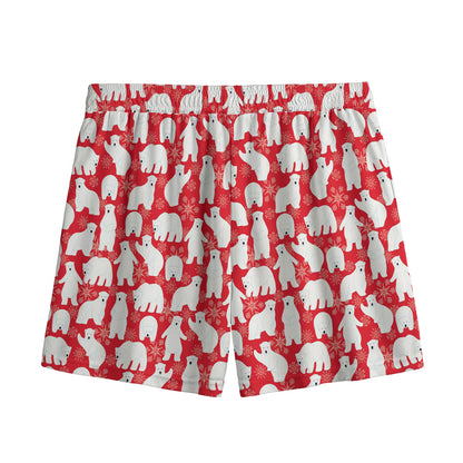 Polar Bear And Snowflake Pattern Print Mesh Shorts