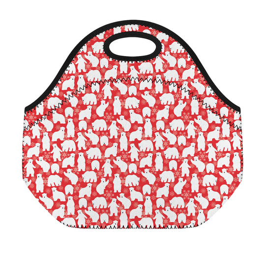 Polar Bear And Snowflake Pattern Print Neoprene Lunch Bag