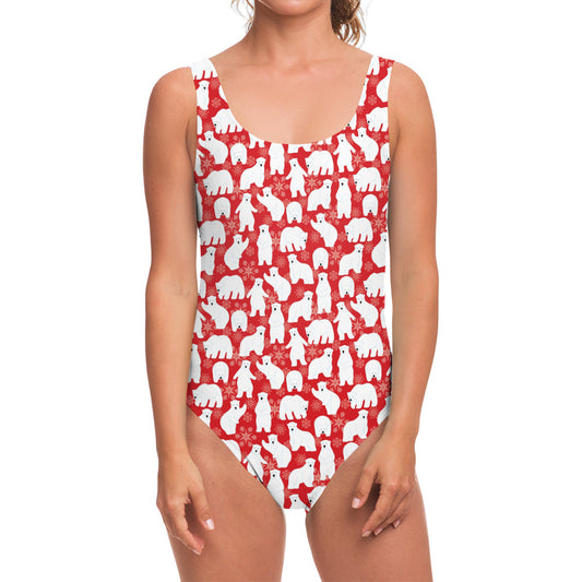 Polar Bear And Snowflake Pattern Print One Piece Swimsuit