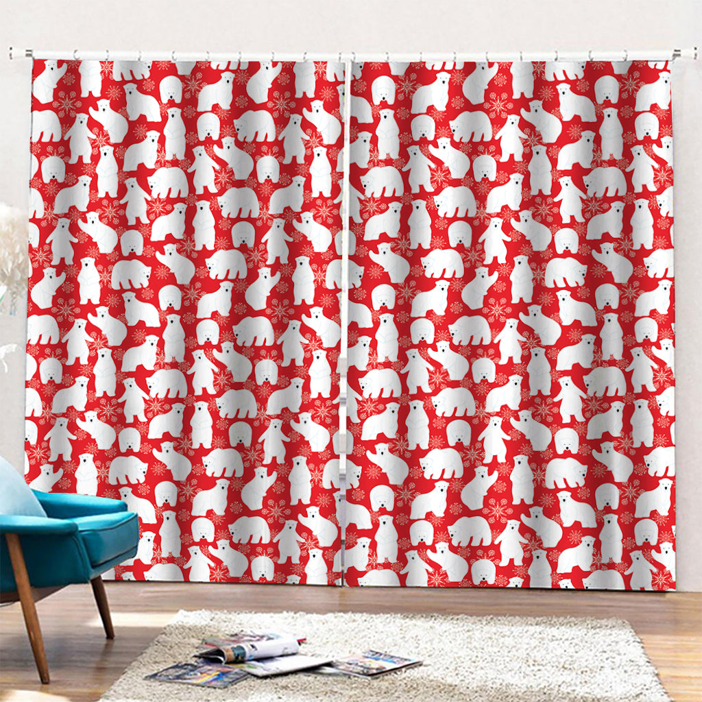 Polar Bear And Snowflake Pattern Print Pencil Pleat Curtains