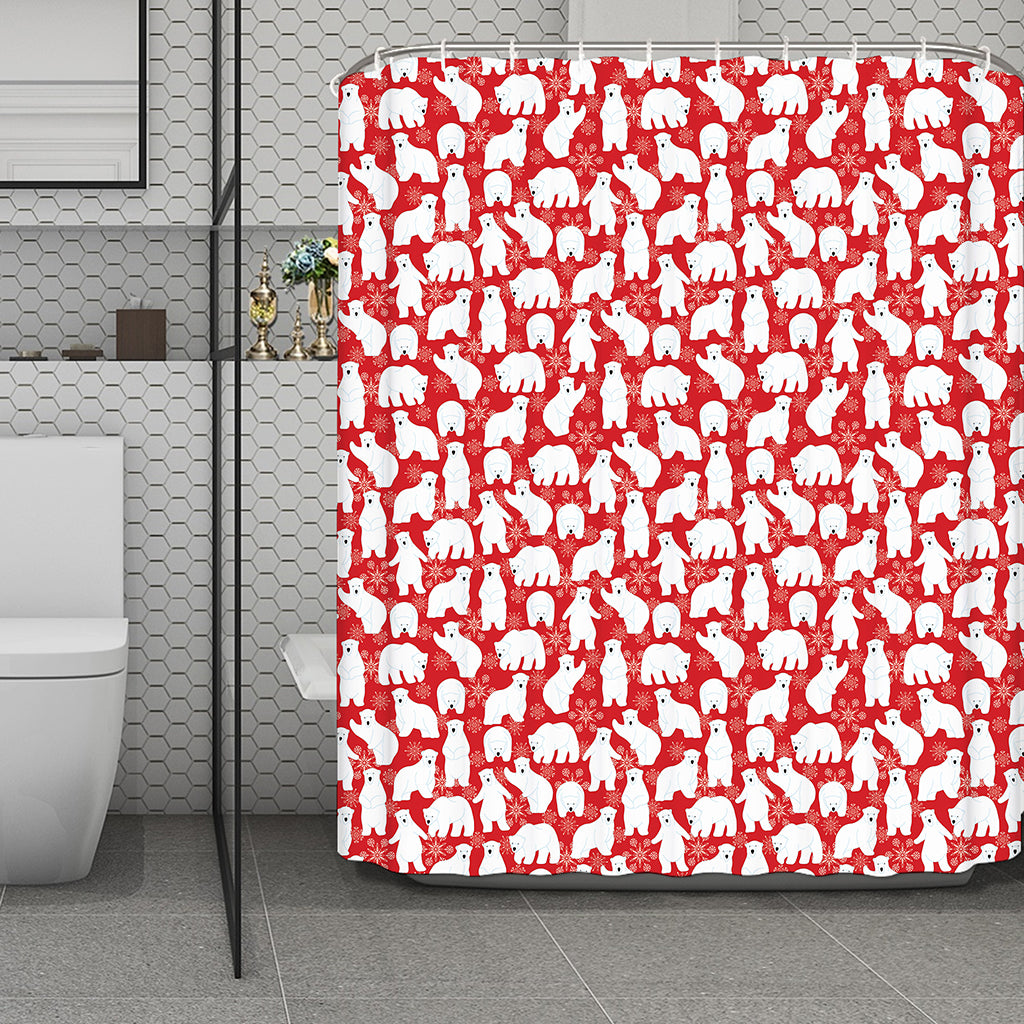Polar Bear And Snowflake Pattern Print Polyester Shower Curtain
