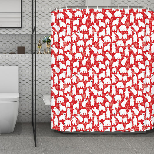 Polar Bear And Snowflake Pattern Print Polyester Shower Curtain