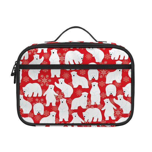 Polar Bear And Snowflake Pattern Print Portable Lunch Bag