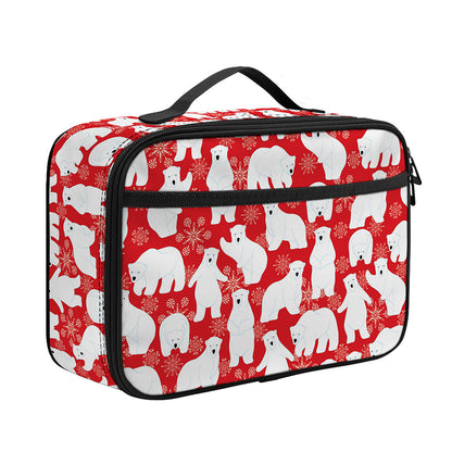 Polar Bear And Snowflake Pattern Print Portable Lunch Bag