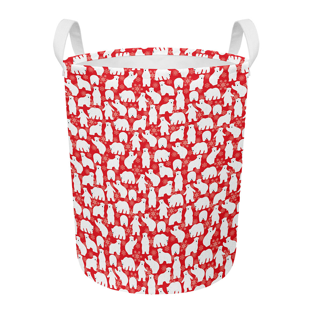 Polar Bear And Snowflake Pattern Print Round Laundry Basket