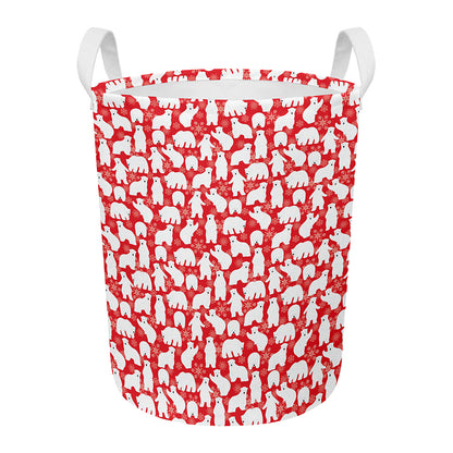 Polar Bear And Snowflake Pattern Print Round Laundry Basket