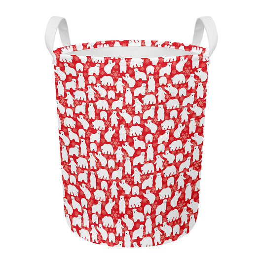 Polar Bear And Snowflake Pattern Print Round Laundry Basket