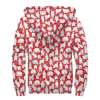 Polar Bear And Snowflake Pattern Print Sherpa Lined Zip Up Hoodie