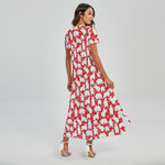 Polar Bear And Snowflake Pattern Print Short Sleeve Maxi Dress