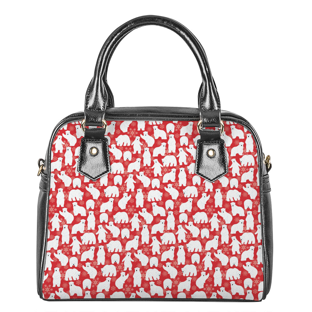 Polar Bear And Snowflake Pattern Print Shoulder Handbag