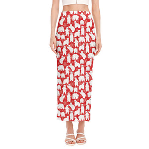 Polar Bear And Snowflake Pattern Print Side Slit Maxi Skirt