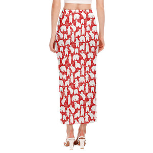 Polar Bear And Snowflake Pattern Print Side Slit Maxi Skirt