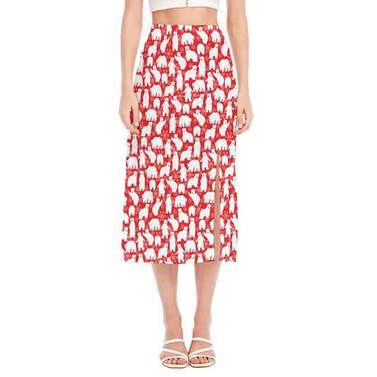 Polar Bear And Snowflake Pattern Print Side Slit Midi Skirt