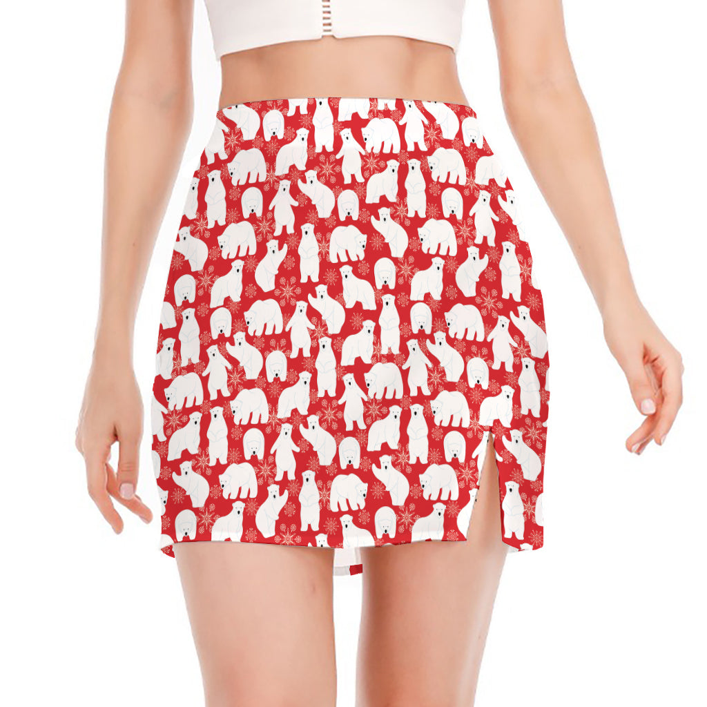 Polar Bear And Snowflake Pattern Print Side Slit Mini Skirt