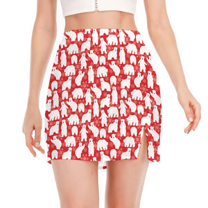 Polar Bear And Snowflake Pattern Print Side Slit Mini Skirt