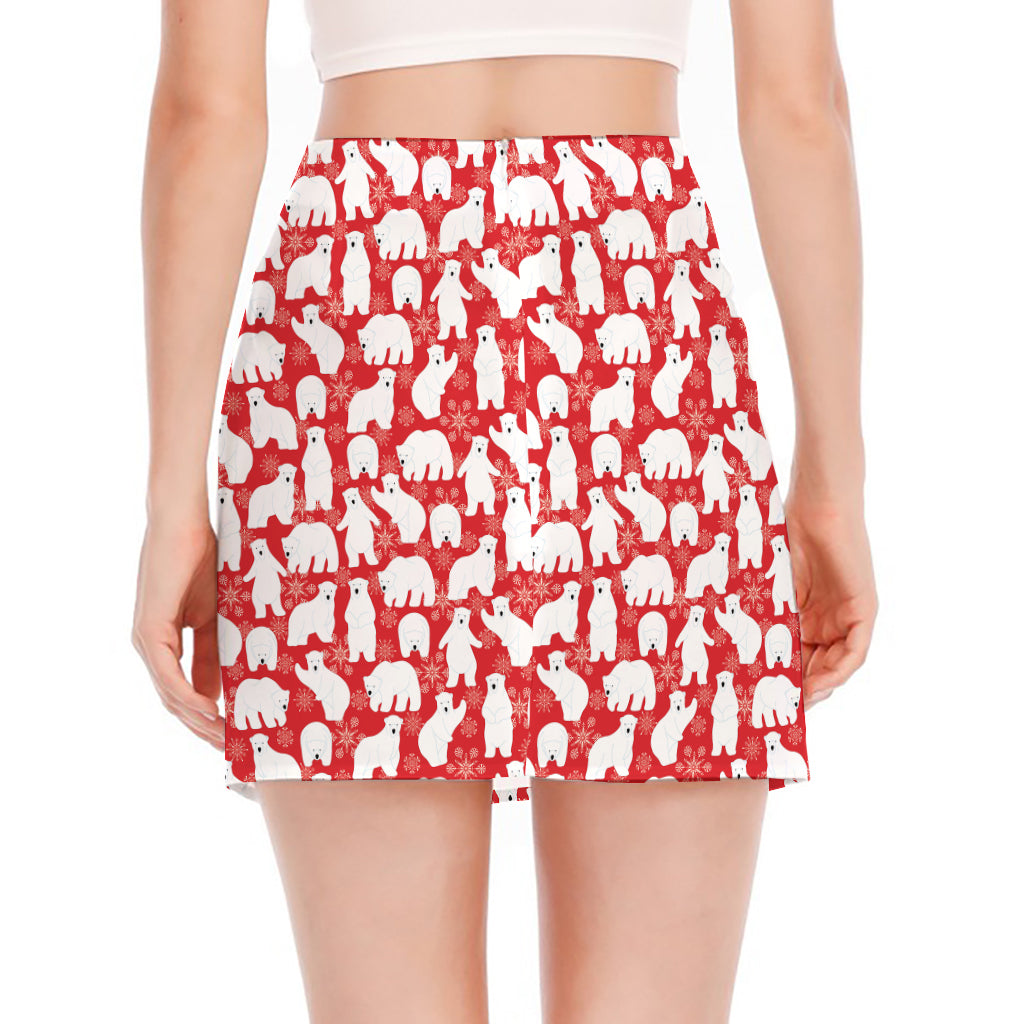 Polar Bear And Snowflake Pattern Print Side Slit Mini Skirt