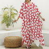 Polar Bear And Snowflake Pattern Print Silk V-Neck Kaftan Dress