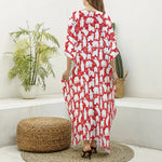 Polar Bear And Snowflake Pattern Print Silk V-Neck Kaftan Dress