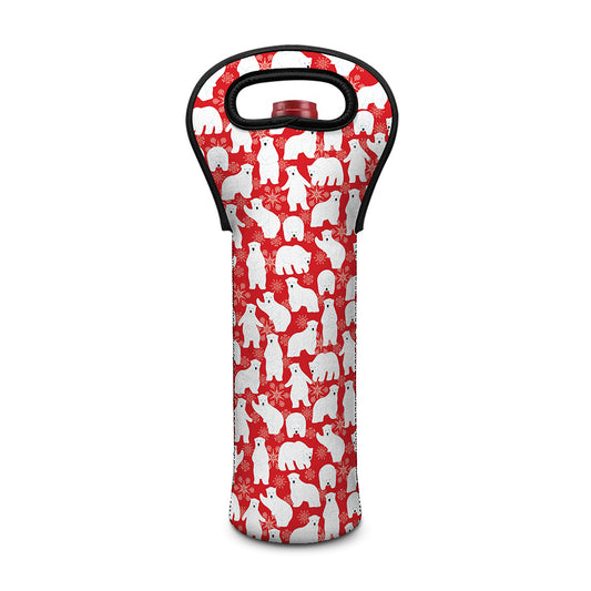 Polar Bear And Snowflake Pattern Print Single Neoprene Wine Tote