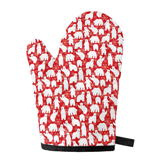 Polar Bear And Snowflake Pattern Print Single Oven Mitt