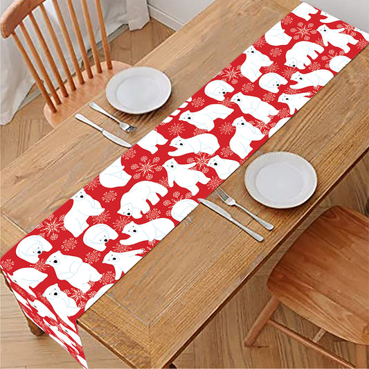 Polar Bear And Snowflake Pattern Print Table Runner