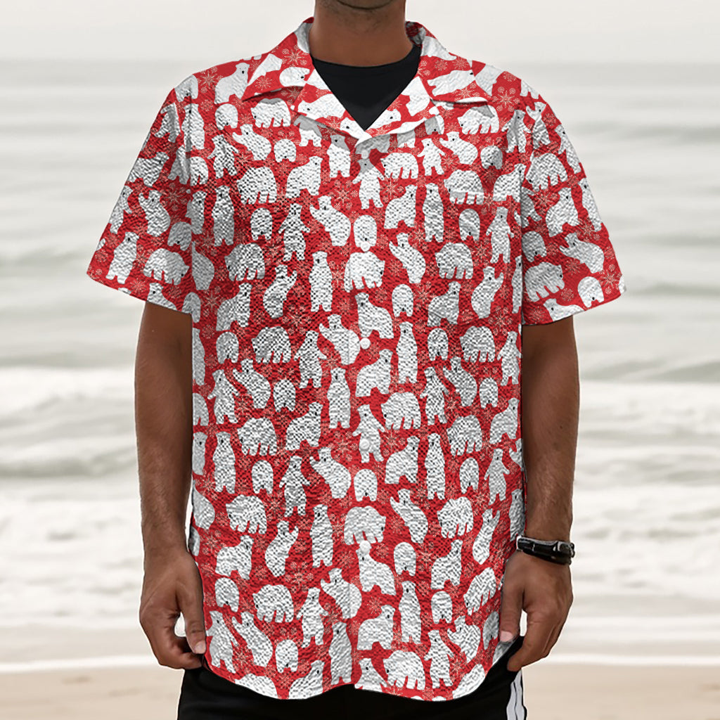 Polar Bear And Snowflake Pattern Print Textured Short Sleeve Shirt