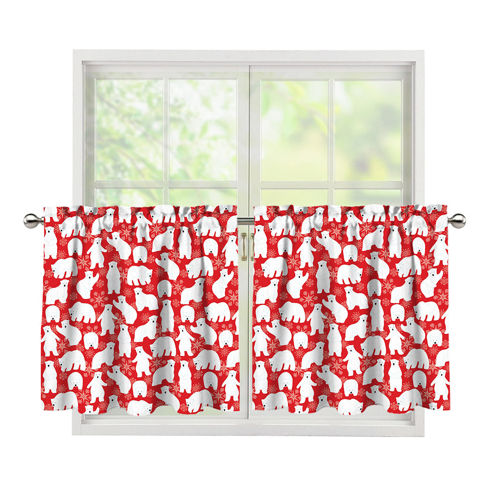 Polar Bear And Snowflake Pattern Print Tier Curtains