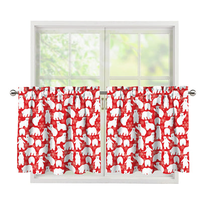 Polar Bear And Snowflake Pattern Print Tier Curtains