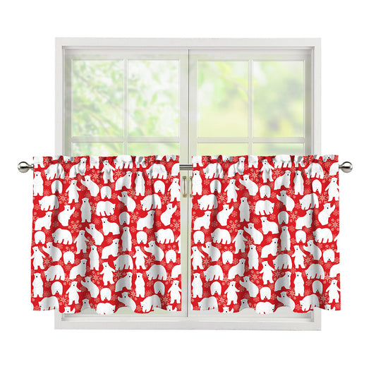 Polar Bear And Snowflake Pattern Print Tier Curtains