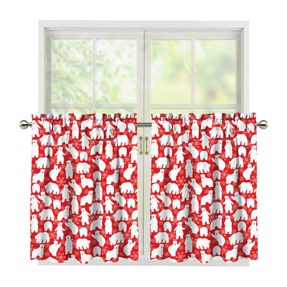 Polar Bear And Snowflake Pattern Print Tier Curtains