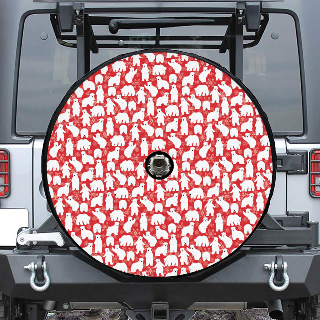 Polar Bear And Snowflake Pattern Print Tire Cover With Camera Hole