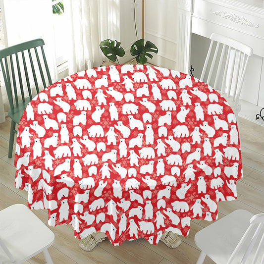 Polar Bear And Snowflake Pattern Print Waterproof Round Tablecloth