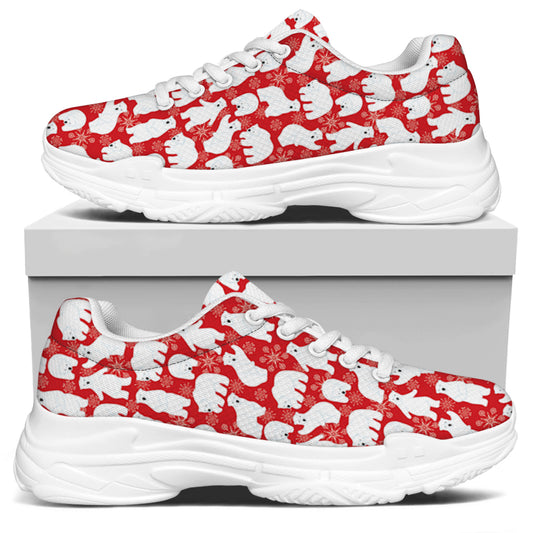 Polar Bear And Snowflake Pattern Print White Chunky Shoes